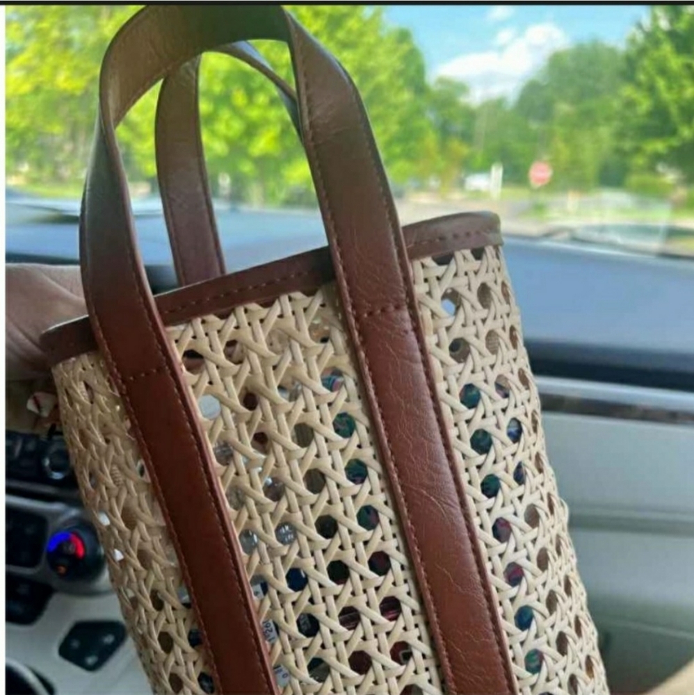 Brown and Tan Woven Mini Tote Bag - Picture 8 of 9